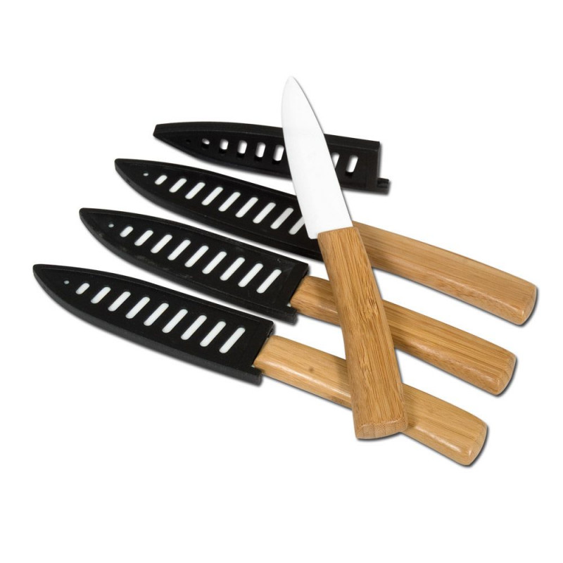 Kreek wervelkolom club Set van 4 keramische messen met bamboe handgreep
